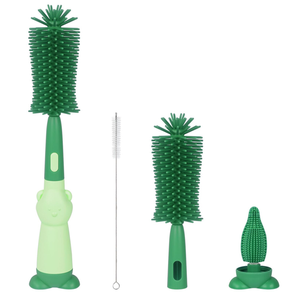 Vicloon 3 In 1 Silicone Bottle And Teat Cleaning Brush, Straw And Teat Cleaner, Baby Bottle Brush Set (Green)
