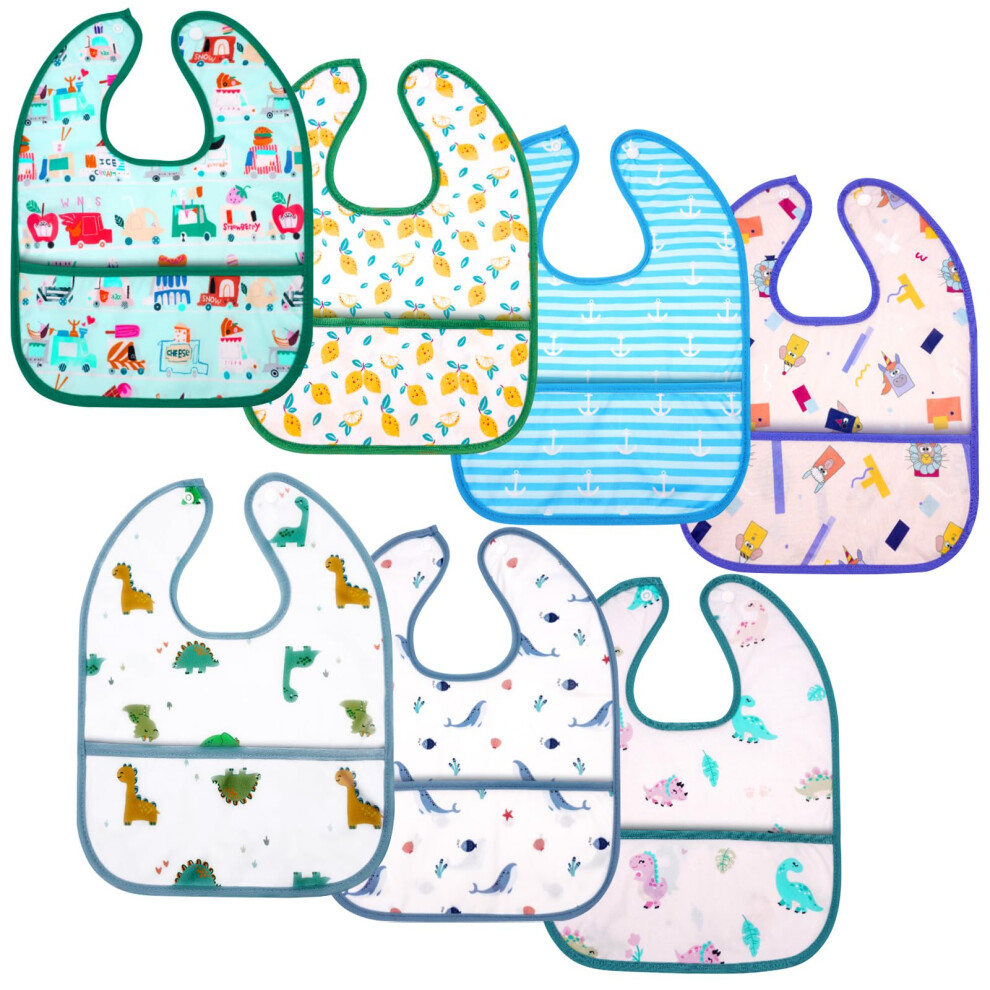 Baby Feeding Bibs, 7Pcs Waterproof Weaning Bandana With Large Pocket For Drool And Food, Infant Toddler Kids (Boy) Aolso