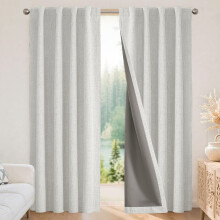 Joydeco Blackout Thermal Lined Curtains 66x90 Inch Drop 2 Panels with Back Tabs & Rod Pocket, 100% Light Blocking Linen Texture Fabric Curtain Drapes