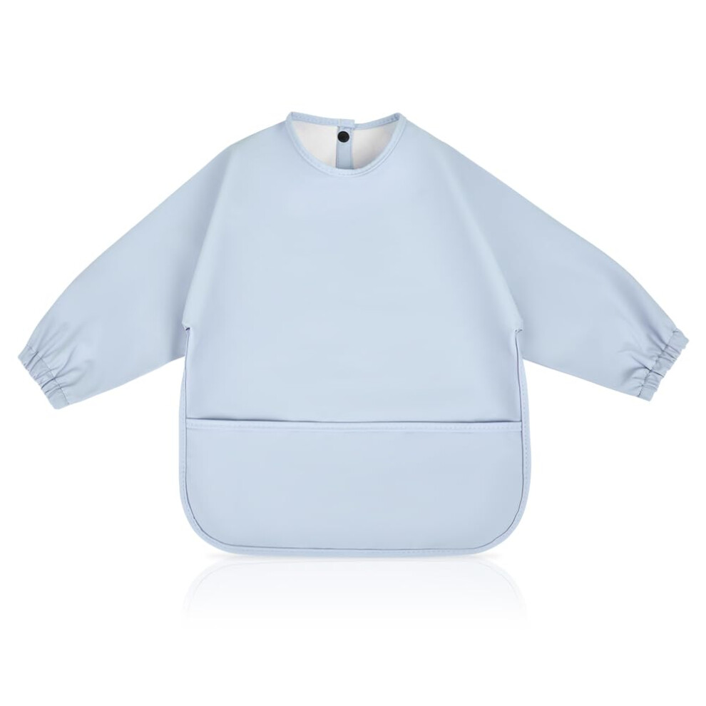 Baby Weaning Bibs, Pu Feeding Bibs With Long Sleeves And Large Pockets, Waterproof Toddler Bibs Easy To Clean, Suitable For Babies From 6 Vicloon