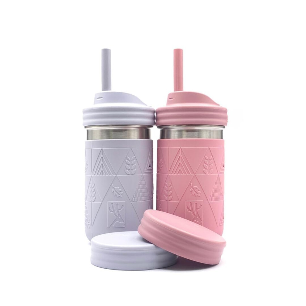 Elk And Friends 14Oz Stainless Steel Kids + Toddler Drinking Cups | The Original Mason Jars With Lids + Sleeves + Straws | Smoothie Cups | Spill