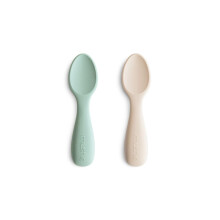 Baby Starter Spoons | BPA-Free Silicone Learning Spoons 2-Pack | Dishwasher Safe Durable Toddler Utensils | Cambridge Blue/Shifting Sand