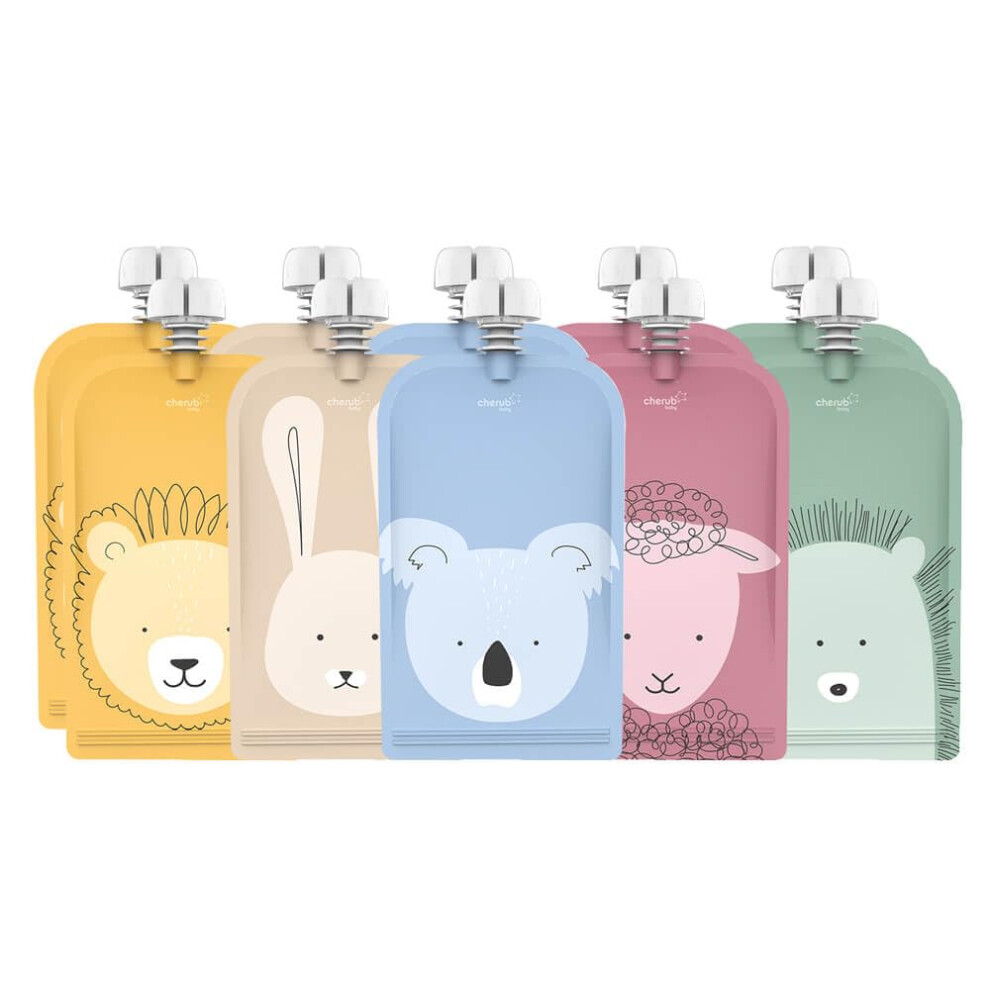 Refillable Food Pouches 10 Pack 150Ml Leakproof Freezer Safe Bpa-Free Squeeze Bags For Toddler Baby Snacks Reusable Easy Fillable Animal Cherub Baby