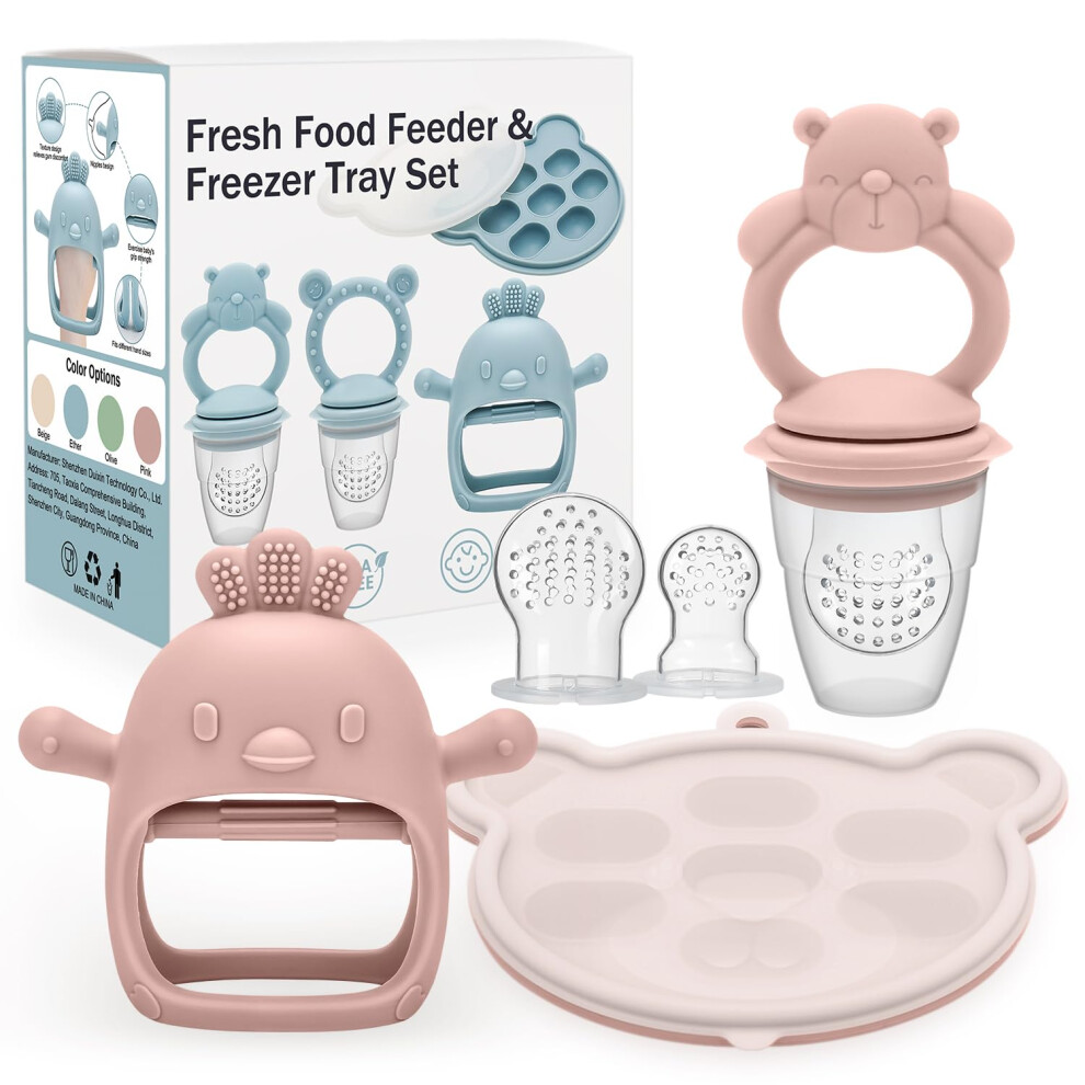 Baby Fruit Food Feeder, Mini Freezer Tray Combo, Breastmilk Popsicle Freezer Molds, Bpa Free Silicone Teether For Toddler Infant For 3 Month+ Cldy