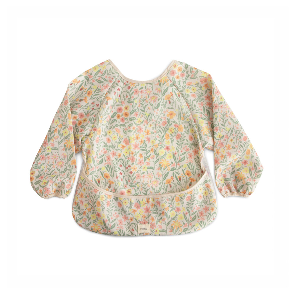 Weaning Bib Baby Long Sleeve | Toddler Bibs With Sleeves Waterproof | Adjustable Fit For 6-24 Months | Colour: Pastel Blooms Mushie