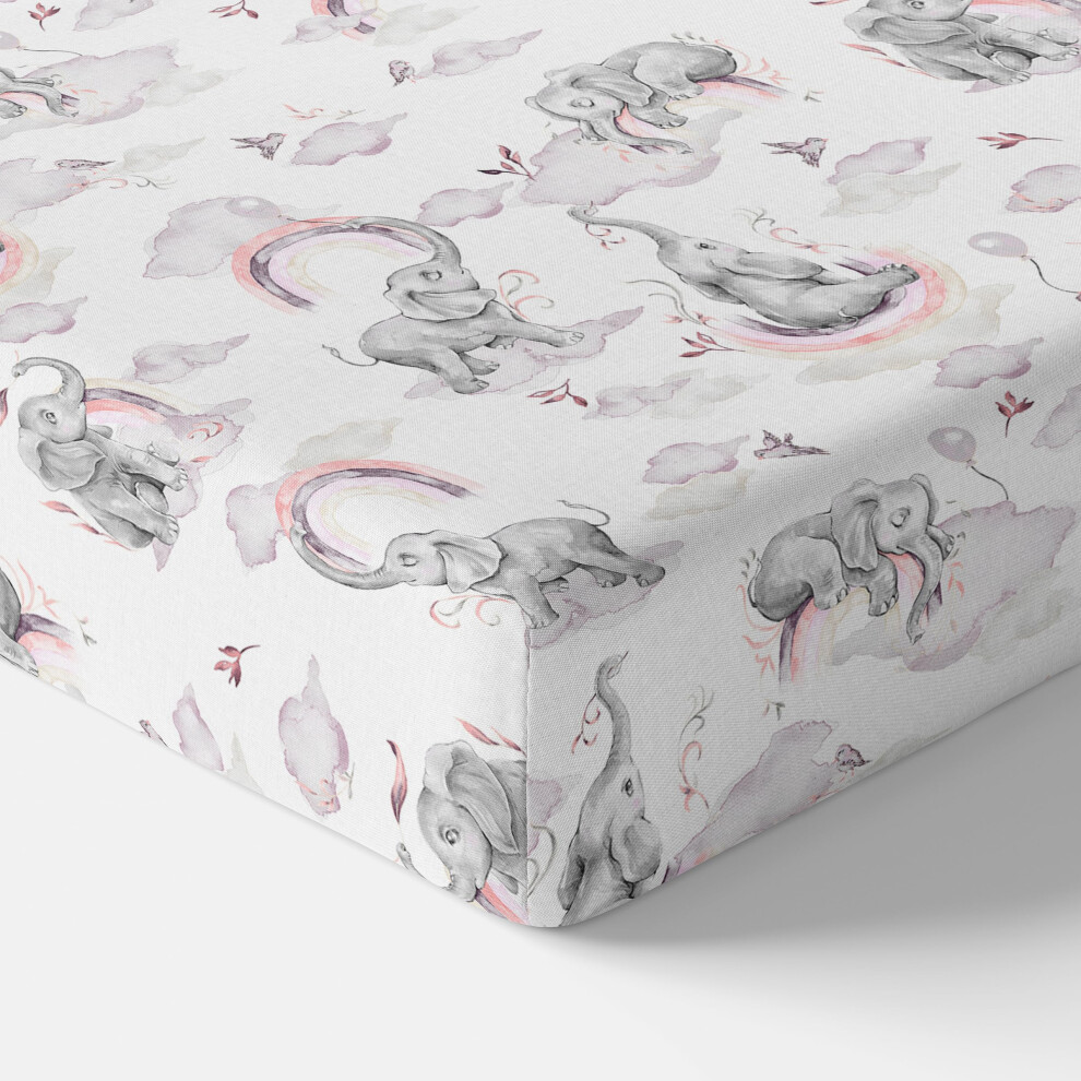 Nursery 100% Cotton Fitted Sheet To Fit 83X50 Cm Co-Sleeper Crib ( Elephants) Pink Baby Comfort