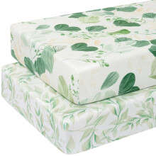 Yukkidds Cot Sheets 120x60 Fitted Cotbed Sheet 2 Pack Baby Cot Sheets Super Soft & Breathable Microfiber Green Leaf