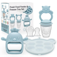 CLDY Baby Fruit Food Feeder, Mini Freezer Tray Combo, Breastmilk Popsicle Freezer Molds, BPA Free Silicone Teether for Toddler Infant for 3 Month+