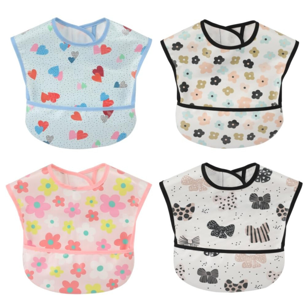 Baby Bibs Waterproof Feeding Bib - Starter Bib With Catcher Pocket For Todder Infants Washable Soft 4Pac 6-24M Norinori
