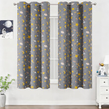 VEHEDE Star Blackout Curtains for Boys Bedroom Galaxy Unicorn Grey Curtains for Kids Nursery Room 54 Inch Long Curtain Eyelet Window Treatments Set 2