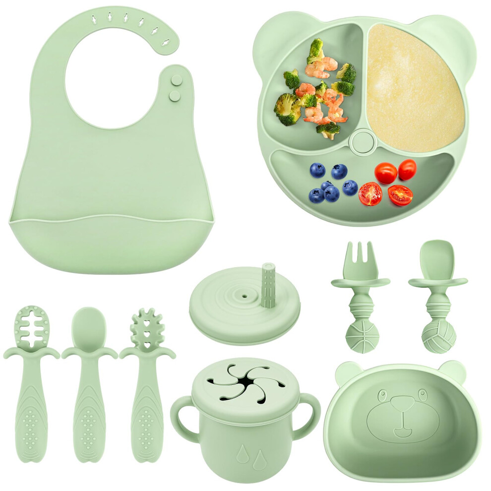 Baby Weaning Set, 10 Pcs Silicone Baby Feeding Set, Baby Led Weaning Feeding Supplies For Toddlers, Baby Plates And Bowls Sets With Adjustable Comeder