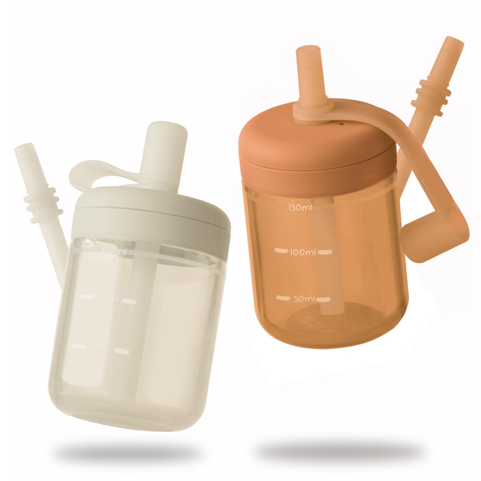 Silicone Sippy Cup - Straw Cup With Straw From 6 Months. Bpa-Free, Dishwasher Safe, Non-Spill, 2 Pack, 5 Oz (Clay/Ivory) Ivory Moonkie