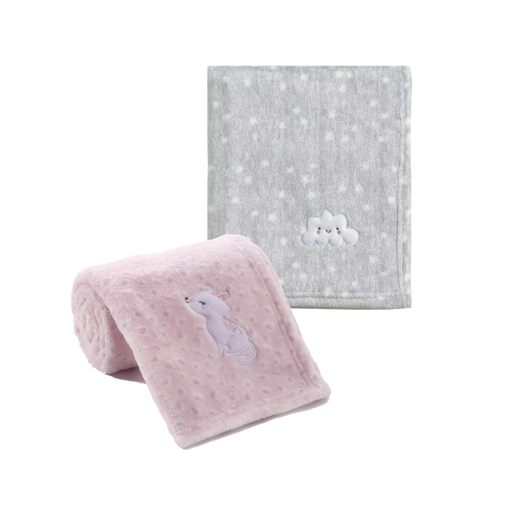 2Pcs 75Cmx100cm Cute Cozy Fluffy Warm Baby Blankets For Infants Toddlers' Bedding Crib Cot Stroller - Cloud + Cat Grey Crevent