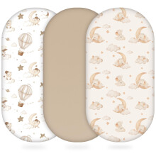 Yukkidds Moses Basket Sheets 3 Pack Pram Sheets Fitted for Newborn Super Soft and Breathbale Bassinet Sheets Moses Basket Cover Brown Balloon