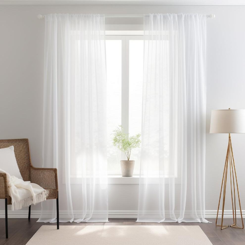 Nakihouse Voile Curtain, 63 Drop Net Curtains Light Filtering Window Treatment Sheer & Drapes Slot Top White Sheer Curtains For Bedroom/Nursery Room