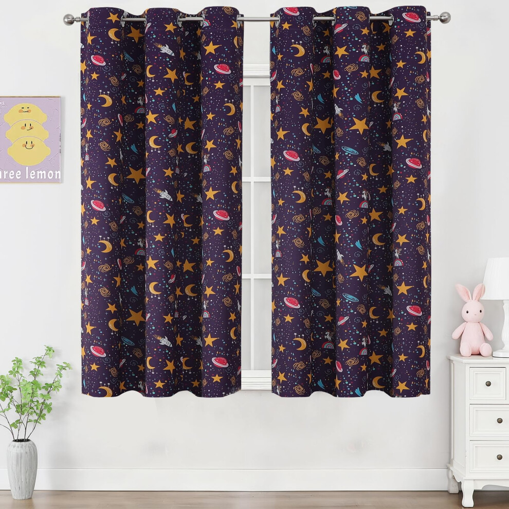 Sweet Kids Blackout Curtains For Girl Bedroom, Star Moon Unicorn Thermal Insulated Darkening Eyelet Curtains For Children's Bedroom Purple Vehede