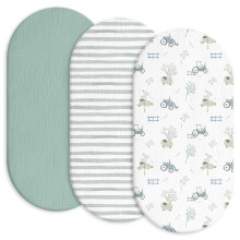 Baby Mattress Cover, Fitted Sheet, Pack of 3, 100% Muslin Cotton,Oeko-Tex 100,Muslin Bassinet Sheets,Bassinet Cover,Pram Mattress Cover,83 x 43 x 12