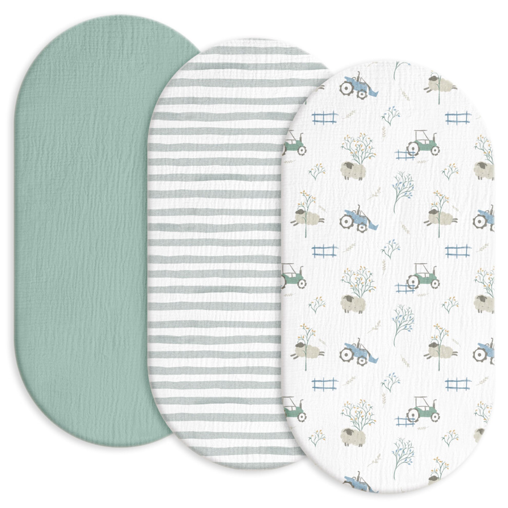 Baby Mattress Cover, Fitted Sheet, Pack Of 3, 100% Muslin Cotton,Oeko-Tex 100,Muslin Bassinet Sheets,Bassinet Cover,Pram Mattress Cover,83 X 43 X 12 Gllquen Baby
