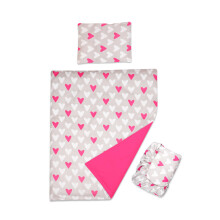 Baby Comfort 3 piece set Duvet Cover Pillowcase and Fitted Sheet for 83x50 cm Co-Sleeper Crib 12M+ (Pink Hearts)