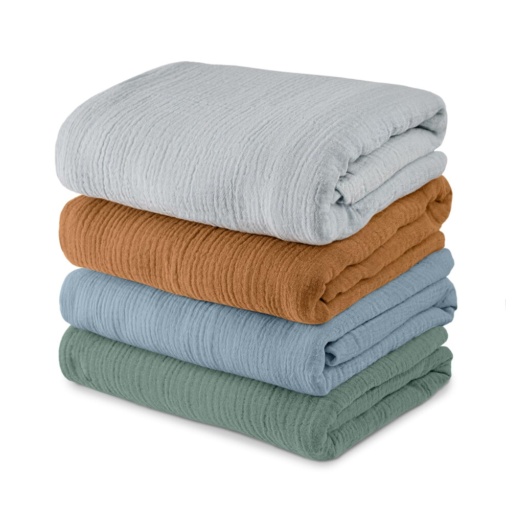 Muslin Swaddle Blanket - 4 Pack, 100% Cotton, Natural, Classic Print, 95 X 100Cm - Baby Swaddle Blanket, Burp Cloths Soarwg Kids
