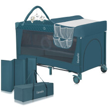 lionelo FLOWER Baby Camping Cot From Birth to 36 Months, Foldable, Duo Levels, Side Entrance, with Matteron, Changing Mat, Storage Box, Hanging Toys,