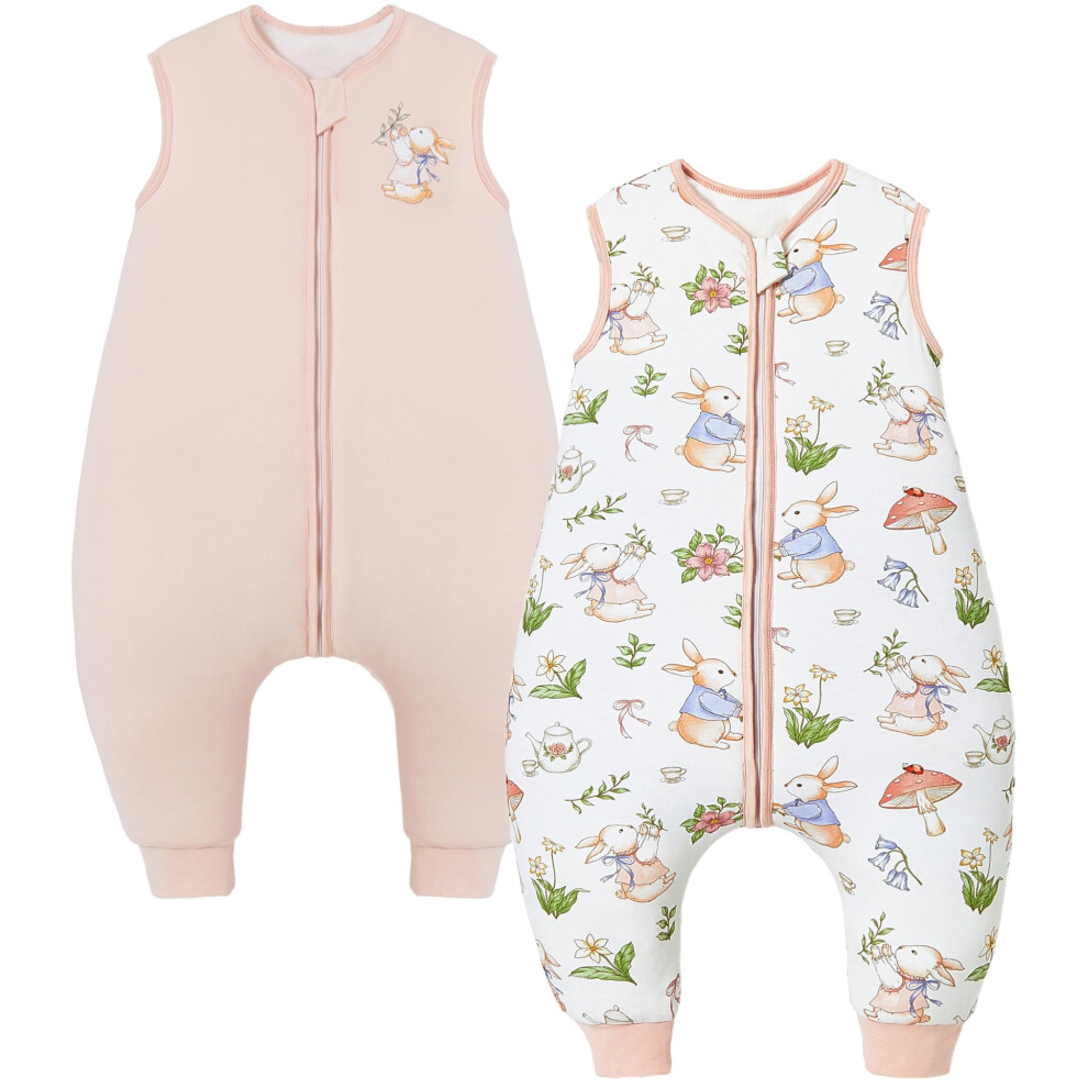 Toddler Sleeping Bag With Feet 2Pcs 2.5 Tog Baby Sleeping Sack With Legs Pyjamas Infant Walking Cotton Wearable Blankets, 2.5 Tog/ + Pink Chilsuessy