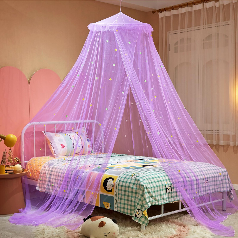Ziqinpsq Bed Canopy For Girls With Glowing Stars,Princess Bed Canopy Bed Curtains For Single Double King Size Bed,Bed Netting Room Decor, Ceiling Tent
