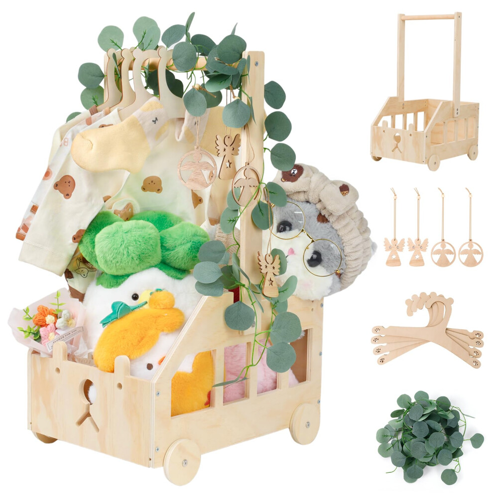 Wooden Baby Hamper Basket Baby Shower Gifts With Handles Baby Shower Crate Closet Baby Shower Basket With Wheels Baby Crate Hamper With Rail Wuciray