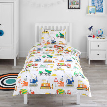 Bloomsbury Mill - Cot Bed Duvet Cover Set - Toddler Bedding Set For Boys and Girls - Construction Diggers Kids Bedding - Cot Duvet Cover & Pillow Case