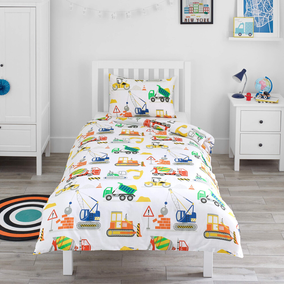 Cot Bed Duvet Cover Set - Toddler Bedding Set For Boys And Girls - Construction Diggers Kids Bedding - Cot Duvet Cover & Pillow Case Bloomsbury Mill