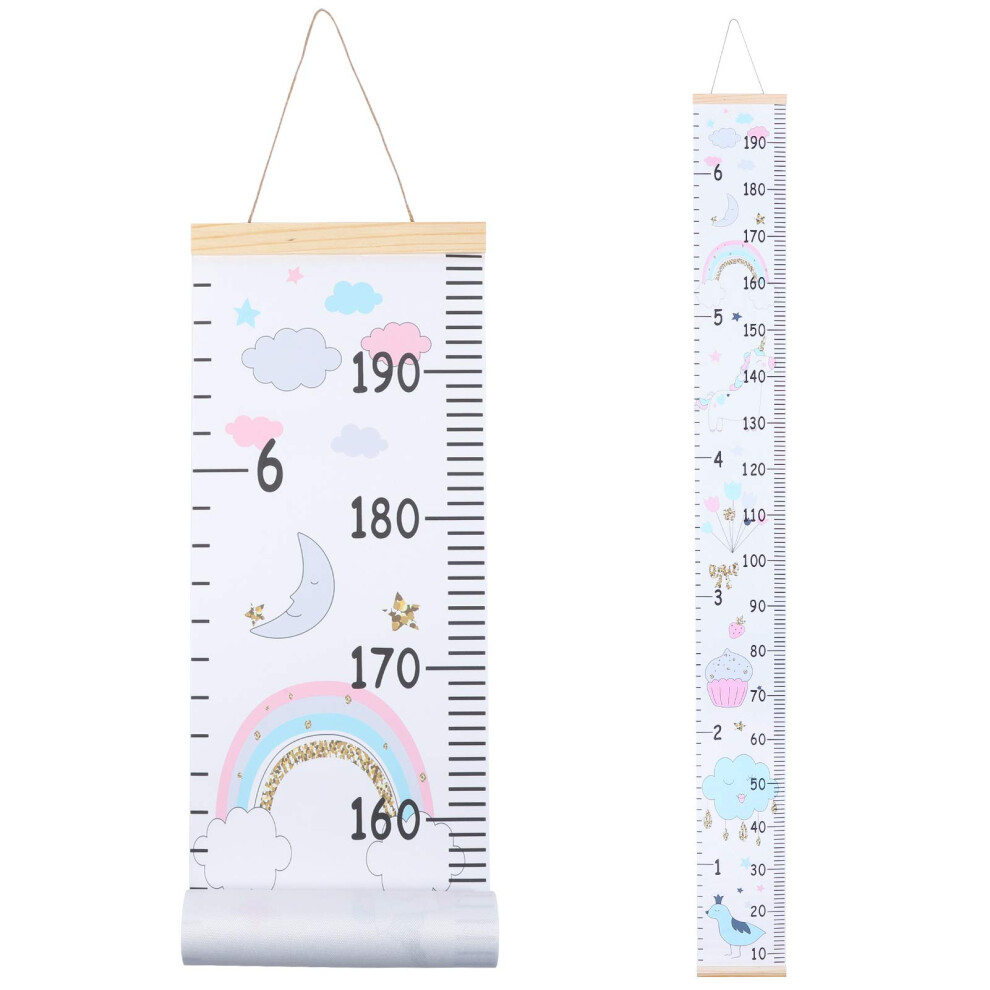 Kids Height Chart, 200X20cm Wall Hanging Growth Chart Removable Canvas And Wood Measuring Ruler For Baby Boys Girls Children Bedroom Heyu-Lotus