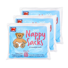 Kordis Disposable Nappy Bags (600 Bag Count) ? 3 x 200 Scented Nappy Bags with Tie Handles, Lilac, Lightly Fragranced, Strong and Durable. 29.5cm x