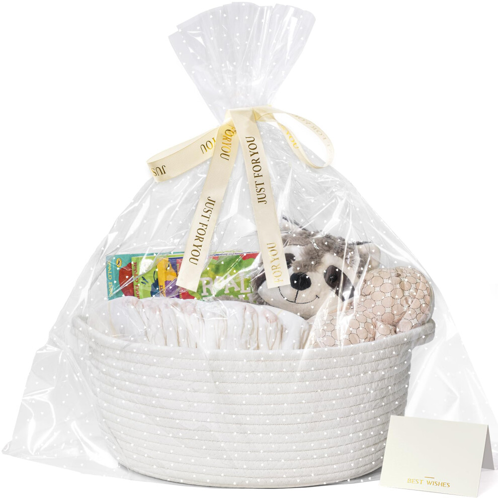 Timeyard Small Basket For Gifts, Easter Basket White Empty Gift Baskets With Bags & Ribbons Durable Rope Storage Baskets For Kids, 30 X 20 X 12 Cm,