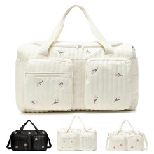 Large Baby Changing & Hospital Maternity Bag, Cotton Mommy Diaper Tote Bags with Embroidery for Trave, Large Capacity Multiple Soft Nappy Bag