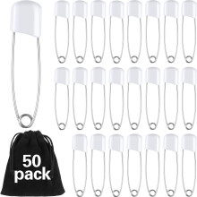 50 Pieces Diaper Pins 2.2 Inch Plastic Head Cloth Closures Stainless Steel Nappy Safety Pins with a Velvet Bag