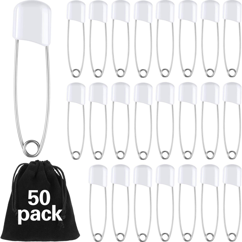 50 Pieces Diaper Pins 2.2 Inch Plastic Head Cloth Closures Stainless Steel Nappy Safety Pins With A Velvet Bag Willbond