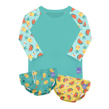Bambino Mio, Reusable Swim Set Tropical, 2-3 Years - 2 Swim Nappies and Rash Vest Top, Baby and Toddler, Sun Protection UPF40+