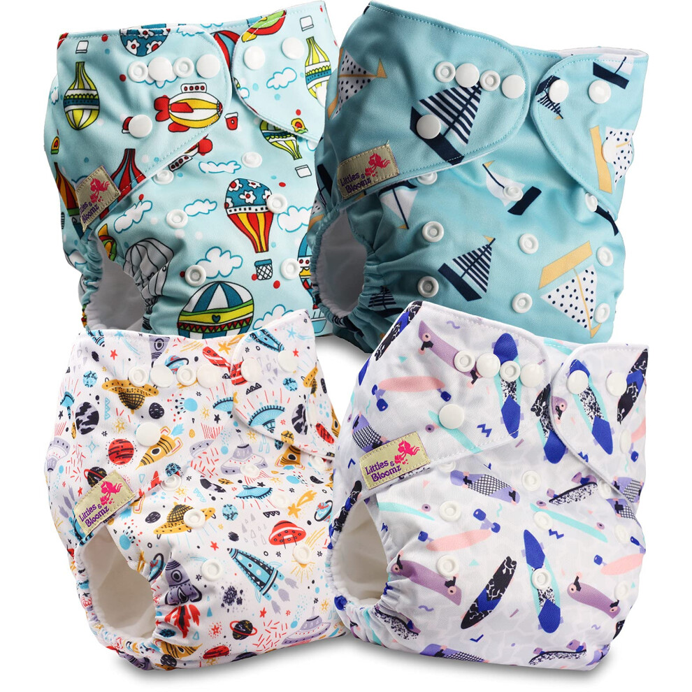 Littles & Bloomz Littles And Bloomz Baby Reusable Pocket Nappy Cloth Diaper, Standard Popper, 4 Nappies, Flp2-0403