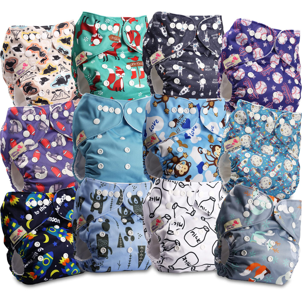Littles & Bloomz Littles And Bloomz Baby Reusable Pocket Nappy Cloth Diaper, Standard Popper, 12 Nappies, Flp2-1204
