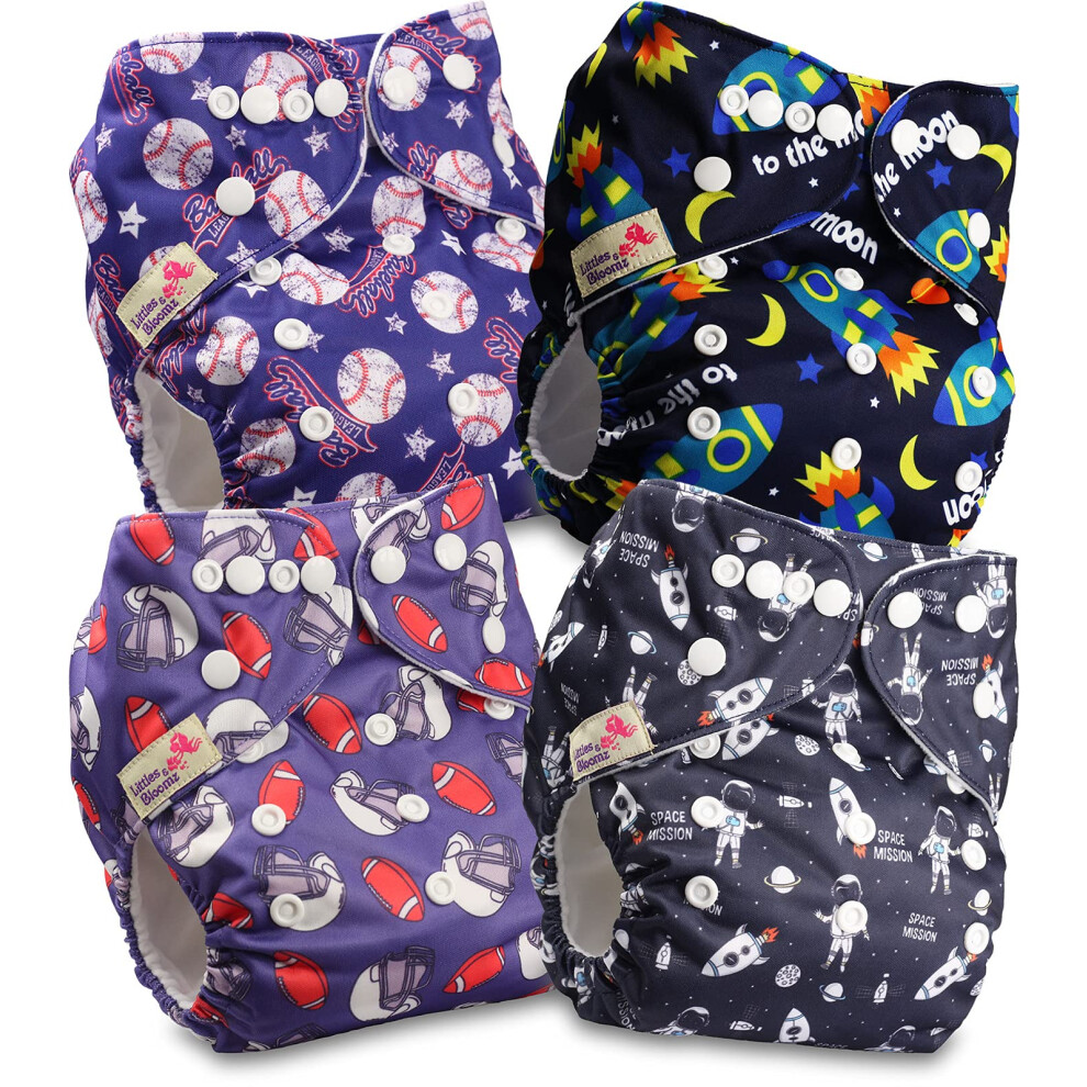 Littles & Bloomz Littles And Bloomz Baby Reusable Pocket Nappy Cloth Diaper, Standard Popper, 4 Nappies, Flp2-0402