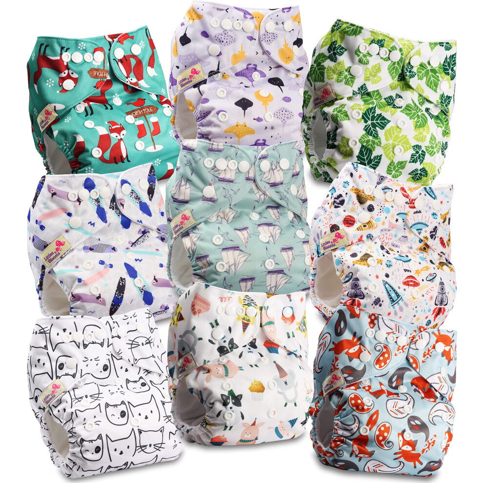 Littles & Bloomz Littles And Bloomz Baby Reusable Pocket Nappy Cloth Diaper, Standard Popper, 9 Nappies, Flp2-0907