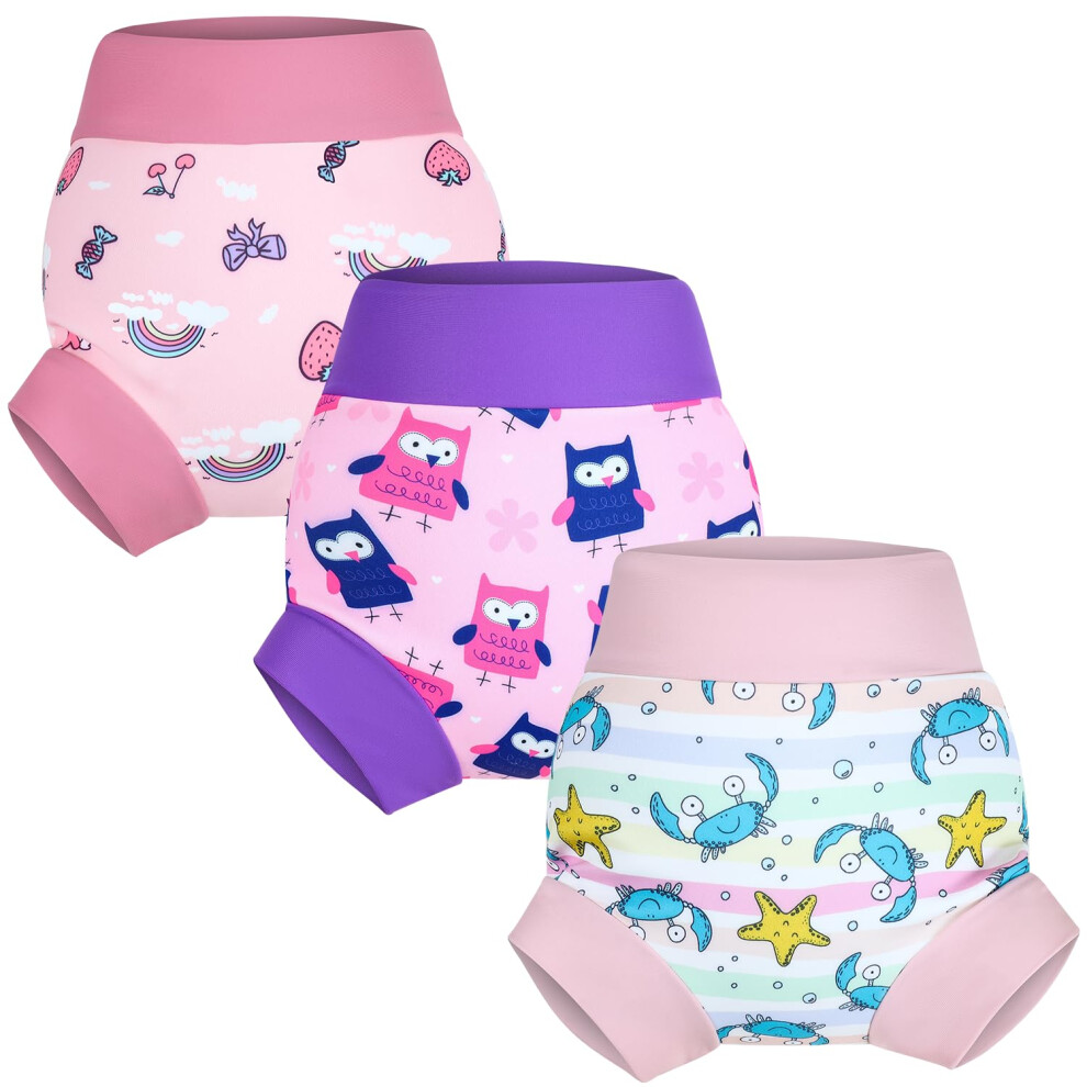 Reusable Swim Nappy, Swim Nappies For Baby And Toddlers, 3 Packs Washable Swim Nappies For Boys And Girls, 1-2 Years, Pink Flyish Direct