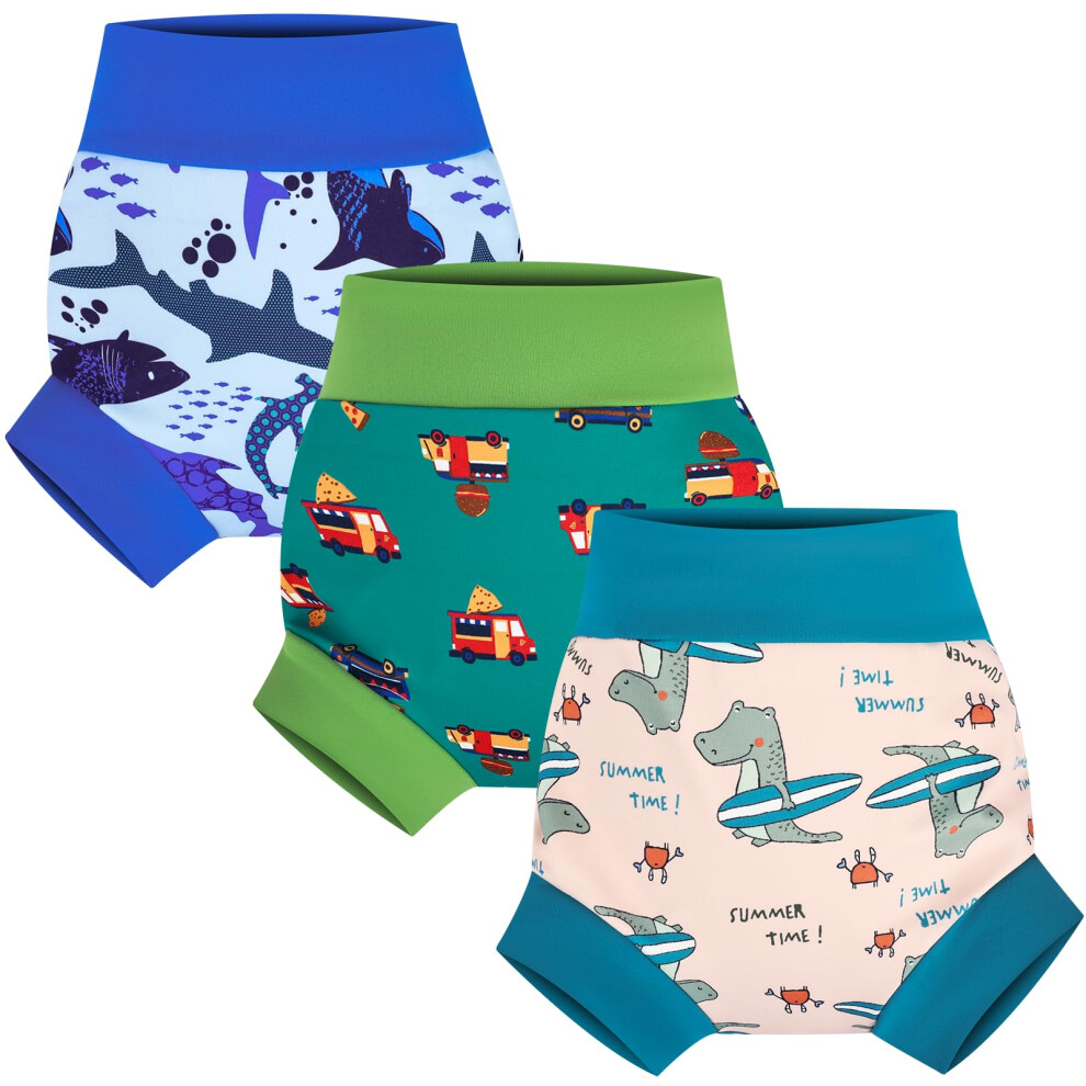 Reusable Swim Nappies, Baby Swimming Nappies For Boys And Girls, 3 Packs Reusable Swim Nappy 3-4 Years, Dino Green Flyish Direct