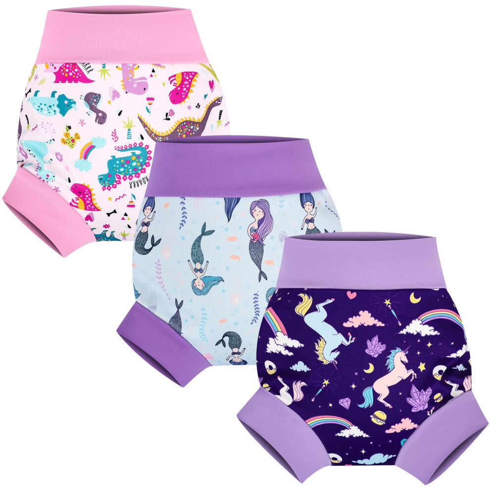 Reusable Swim Nappies, Baby Swimming Nappies For Boys And Girls, 3 Packs Reusable Swim Nappy 3-4 Years, Happy Rainbow Flyish Direct