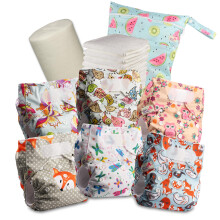 Littles & Bloomz Reusable Nappies ? Pocket Cloth Nappy with Hook & Loop Fastening, 6 Nappies + 6 Microfibre Inserts, Bamboo Liner & Wet Nappy Bag