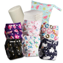 Littles & Bloomz Reusable Nappies ? Pocket Cloth Nappy with Standard Poppers, 6 Nappies + 6 Microfibre Inserts, Bamboo Liner & Wet Nappy Bag 635PM6