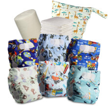 Littles & Bloomz Reusable Nappies ? Pocket Cloth Nappy with Hook & Loop Fastening, 6 Nappies + 6 Microfibre Inserts, Bamboo Liner & Wet Nappy Bag