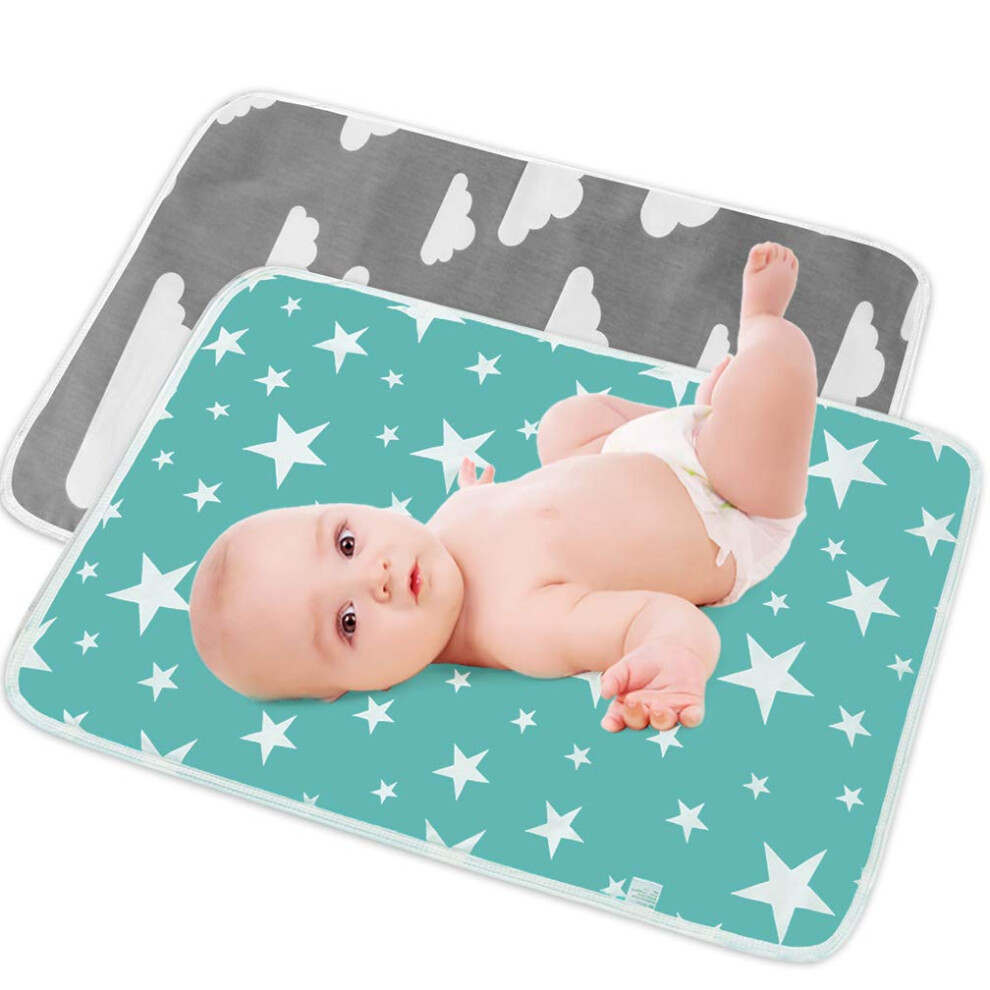 2 Pack Baby Waterproof Changing Mat,19.6'' X 27.5'' Portable Nappy Change Mat Unisex Infant Diapering Sheet Protector Cotton Absorbent Sheet Saconell