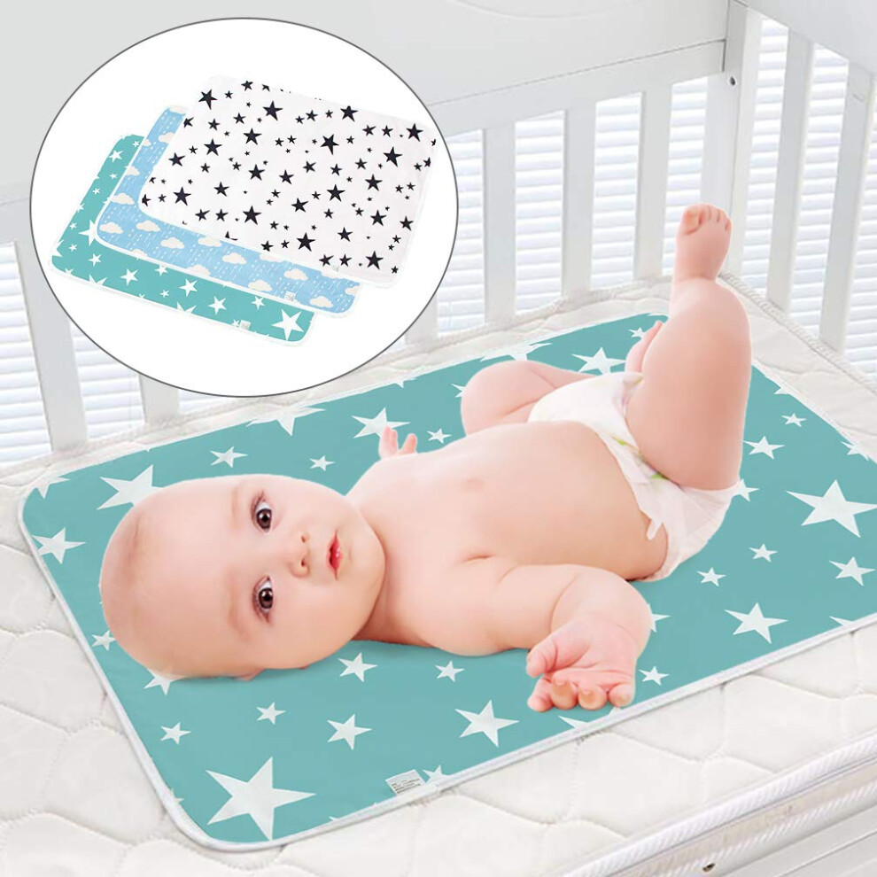 Saconell 3 Pack Dipper Changing Pad, Portable Toddler Diaper Changing Pad Waterproof Baby Change Mats Premium Change Pad Liner(Green&White&Blue)