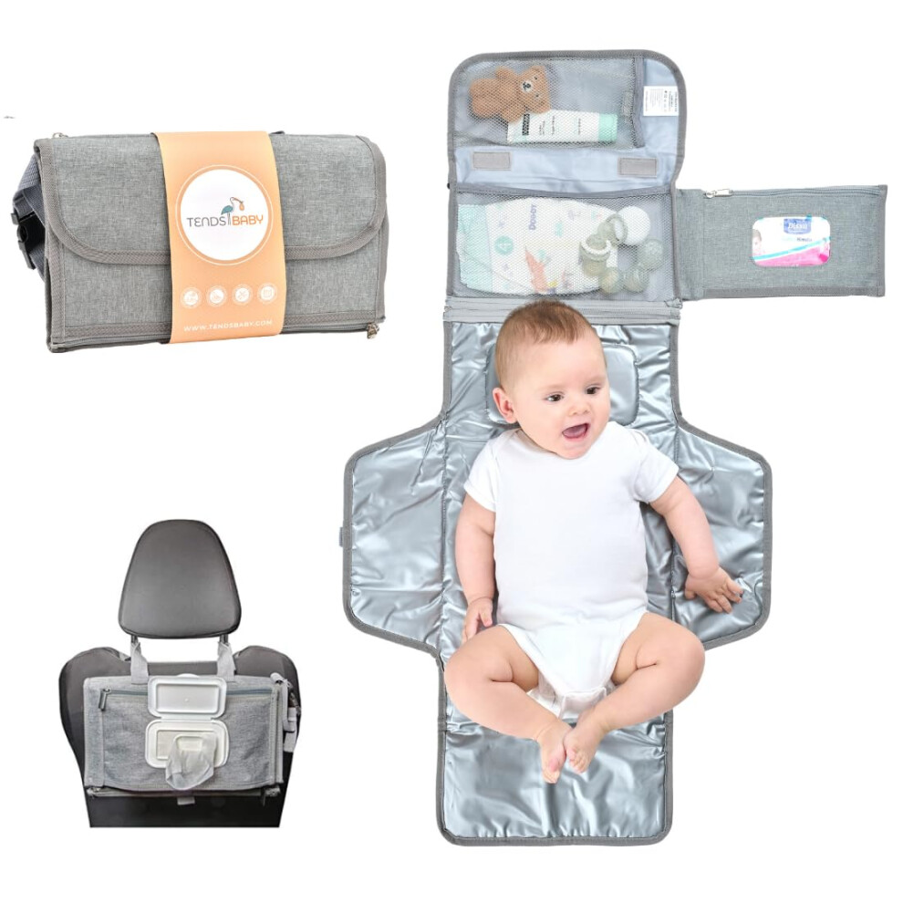 Tends Portable Baby Changing Mat Xl-Foldable Waterproof Changing Mat Ideal As A Gift For Newborn-The Diaper Changing Pad Is A Detachable Bag With 6 Pockets